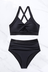 Women's Twist Front Criss Cross Back Mesh Panel Bikini