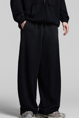 Water-washed, distressed, straight-leg casual pants