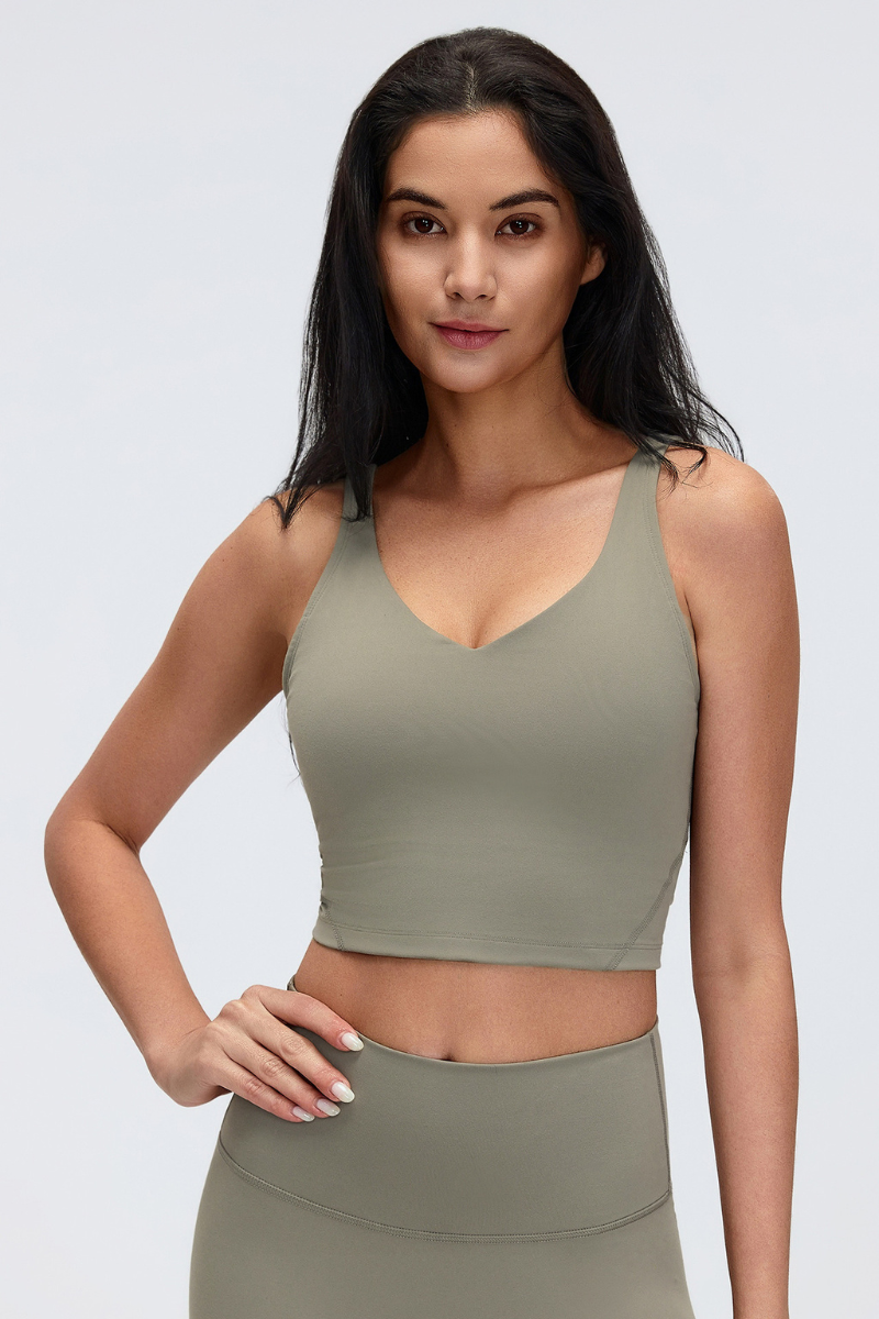 Women's V-Neck Wide Strap Beautiful Back Sports Yoga Bra