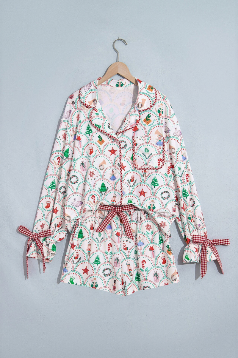Women's Scallop Pattern Christmas Pajama 2pcs Set