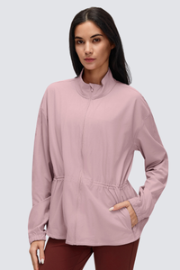 Women's Windproof Drawstring Media Pocket Peplum Jacket