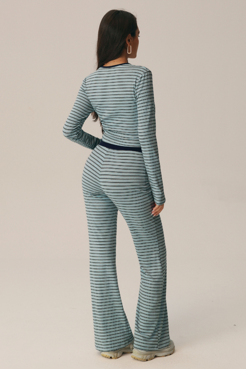 Women's Fall Striped Crew Neck Long Sleeve Top and Pants Set