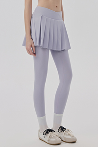 Women's Athletic Crossover Waist 2-in-1 Pleated Yoga Skirt Leggings