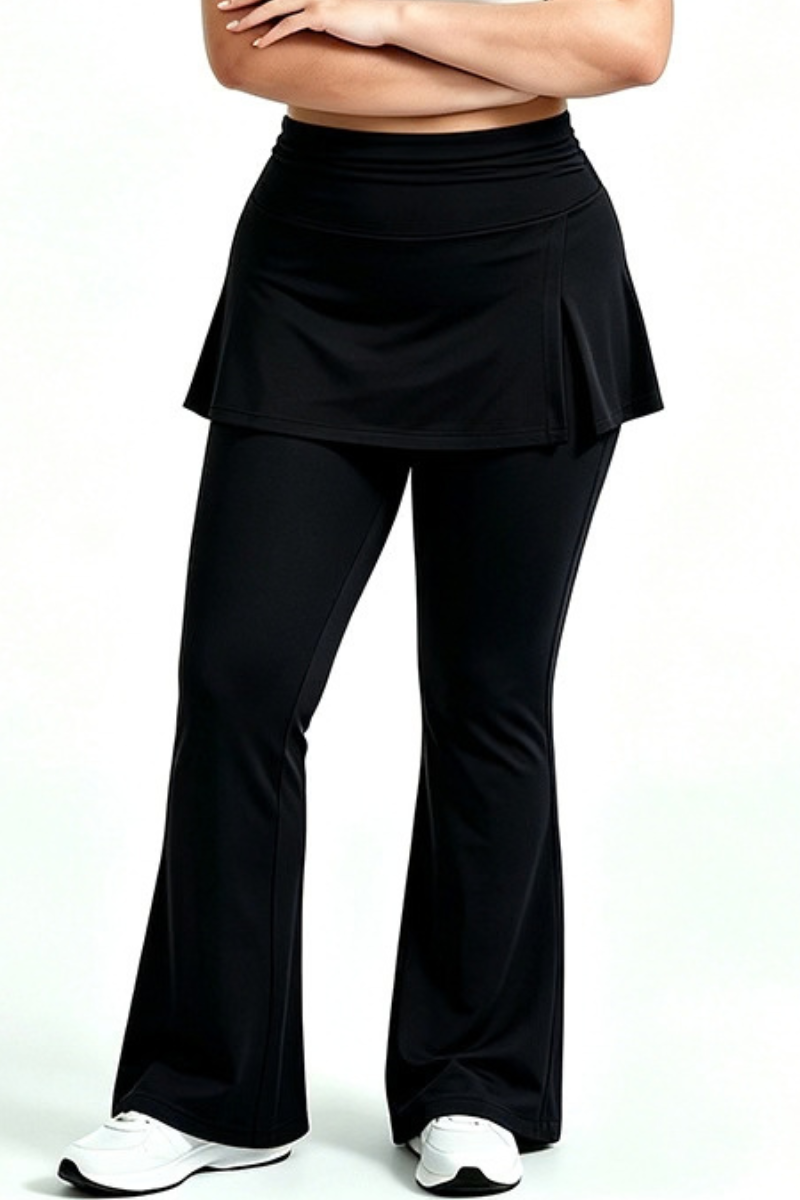 Plus Size Women's Fake Two Piece Skort Yoga Flare Pants