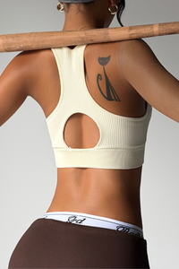 Women U-neck Cutout Widestrap Solid Sport Bra