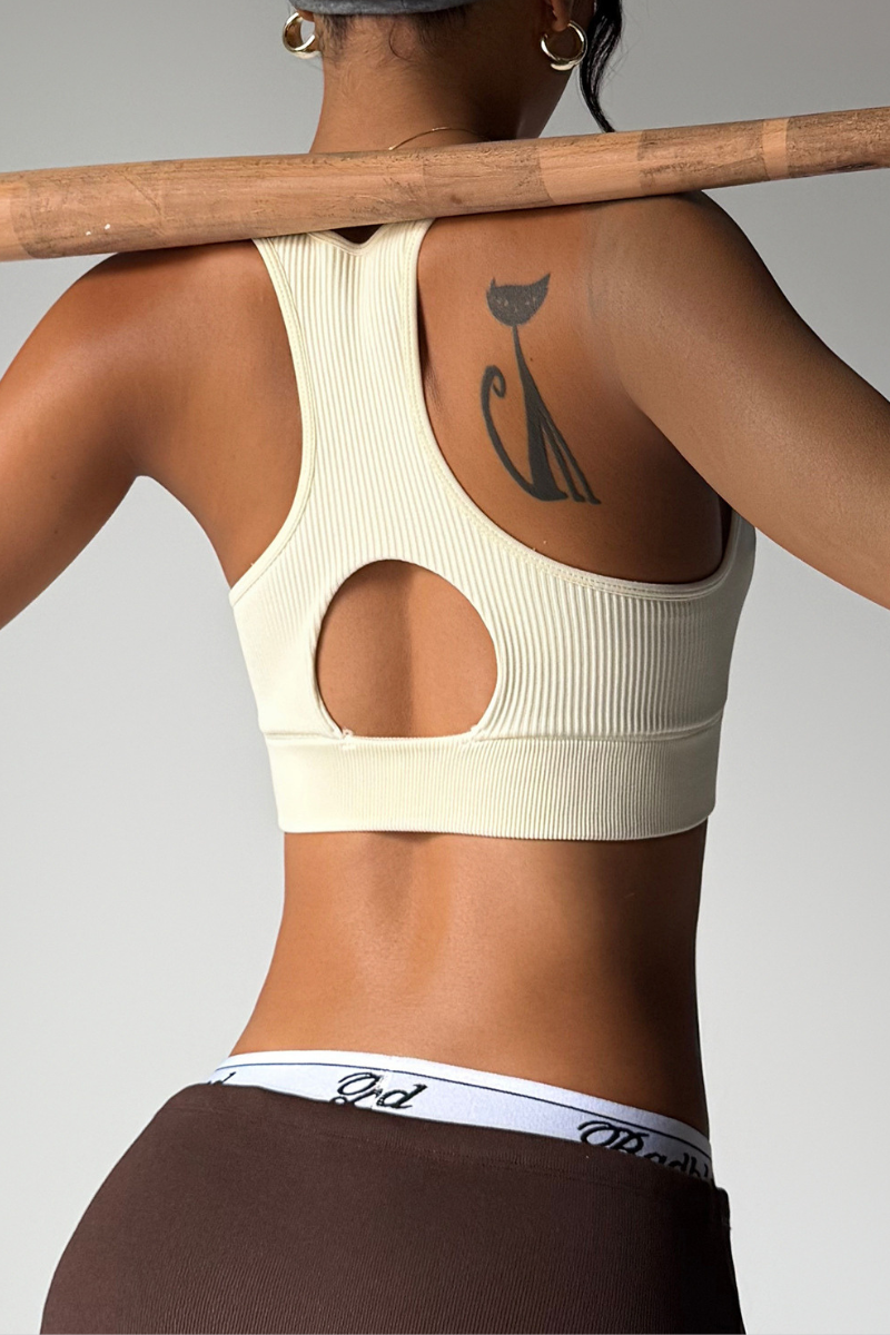 Women U-neck Cutout Widestrap Solid Sport Bra