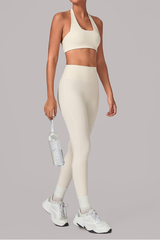 Women's Set:U-neck Halterneck Bra And High-Waist Leggings