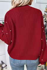 Pearled-decorated knitted cardigan