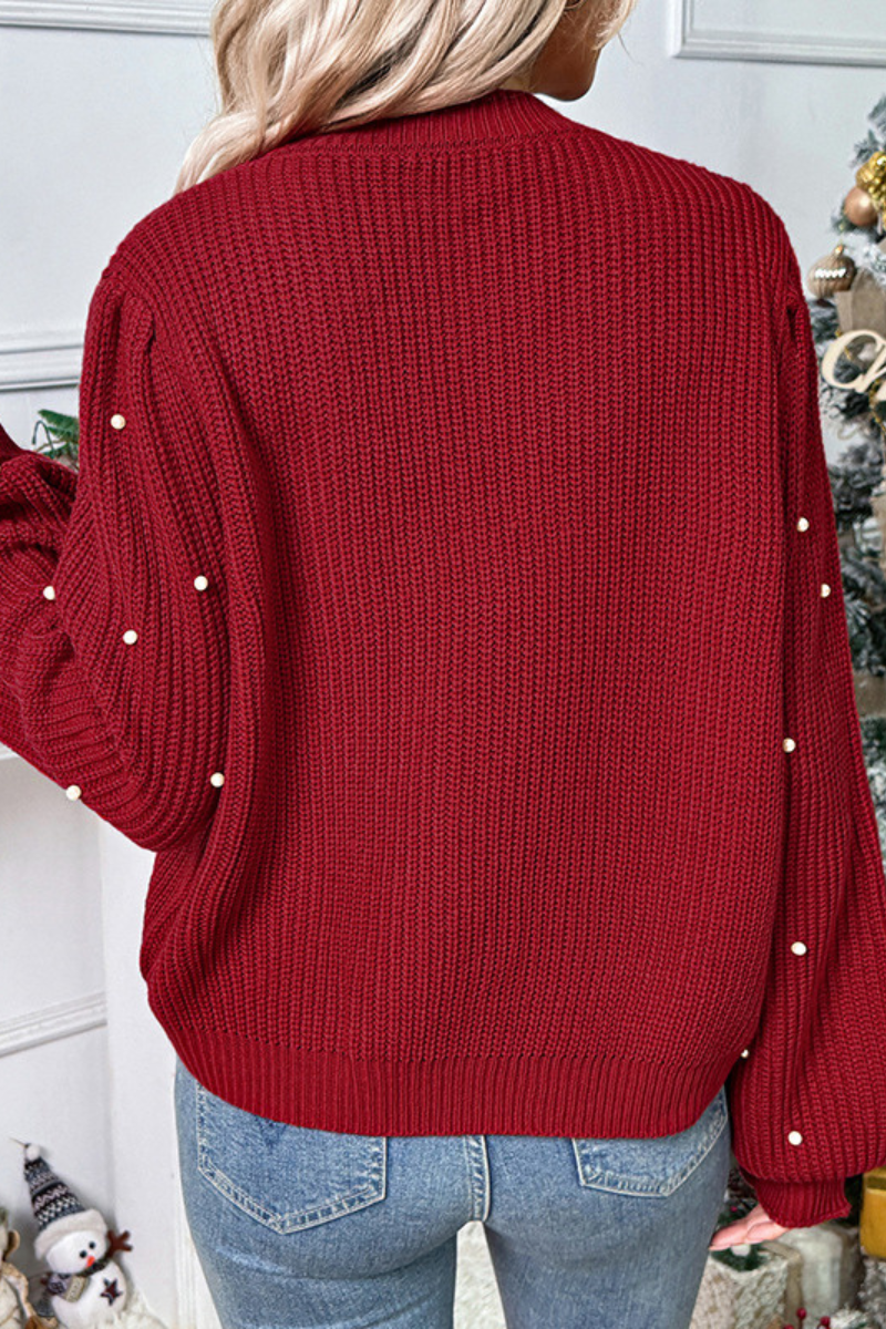 Pearled-decorated knitted cardigan