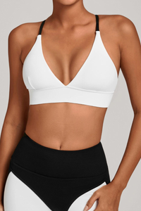 Women's Athletic V-Neck Triangle Cup Color Block Bra