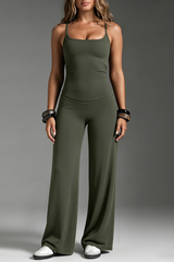 Women's Yoga Tank Top Straight Wide Leg Pants Two Piece Set