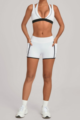 Women's Athletic Set:Halterneck Bra And Side Pockets Shorts