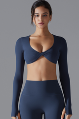 Women' Athletic Twist-Front V-Neck Long Sleeves T-shirt