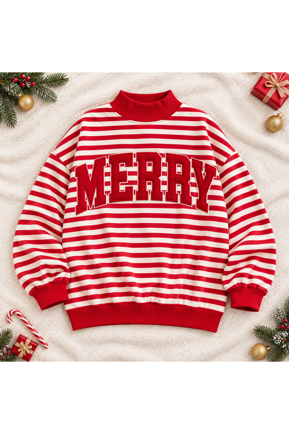 Plus Size Women's MERRY Letter Appliqué Mock Neck Sweatshirt