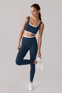 Women's Faux Two-Piece Color Block Bra And Leggings Yoga Set