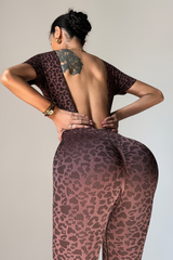 Women's Leopard-Print Backless Short-Sleeved Jumpsuit