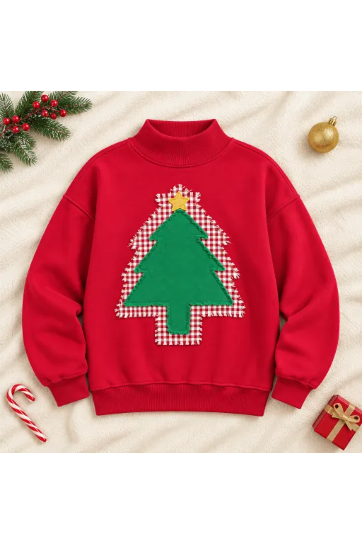 Women's Fall Christmas Tree Color Block Mock Neck Sweatshirt