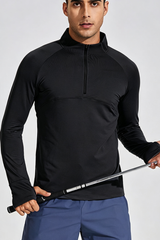 Men's Half Zip Mock Neck Finger Cuffs Long Sleeve Sports Top