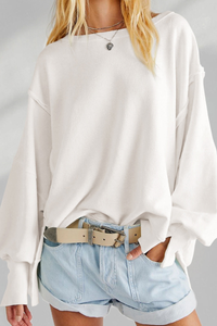 Women's Fall Vintage Raw‑Edge Seam Side Slit Hem Sweatshirt
