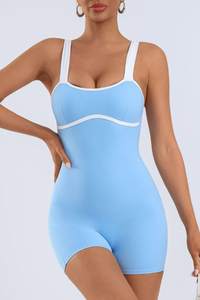 Women's Wide Strap Contrast Binding Fitted Romper with Short
