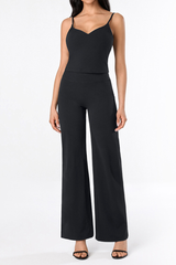 Women's Brushed Yoga Set:V-Neck Tank Top & Wide-Leg Pants