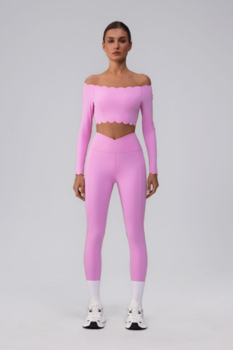 Women's Scalloped Off-Shoulder Long Sleeve Top& Leggings Set