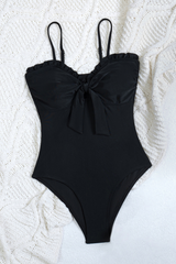 Women's Summer Ruffle V-Neck Bow One Piece Beach Swimsuit