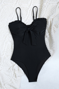 Women's Summer Ruffle V-Neck Bow One Piece Beach Swimsuit