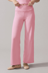 Women's Lace-Trim High-Waist Straight-Leg Yoga Pants