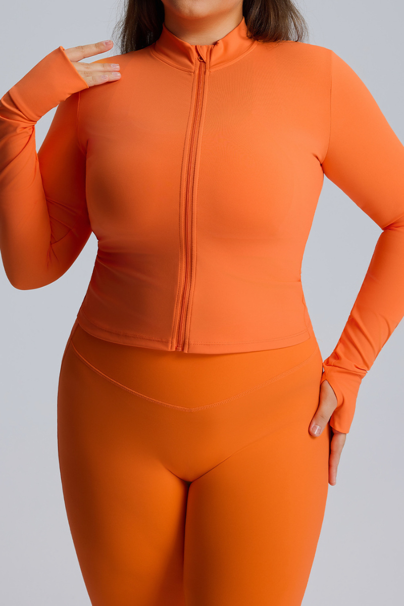 Plus Size Women's Finger Cuffs  Stand Collar Athletic Jacket