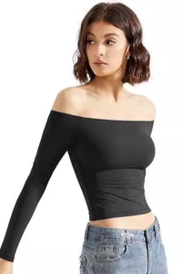 Women's Off-Shoulder Slim Fit Cropped Long-Sleeve Top