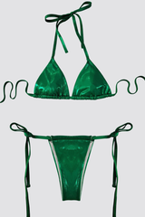 Women's Metallic Halter High Waist Cover-up Bikini Set-3pcs