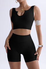 Women's Sport Set:U-Shaped Tank Top And High Waist Shorts
