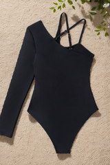 Women's One Shoulder Asymmetric Long Sleeve Swimsuit