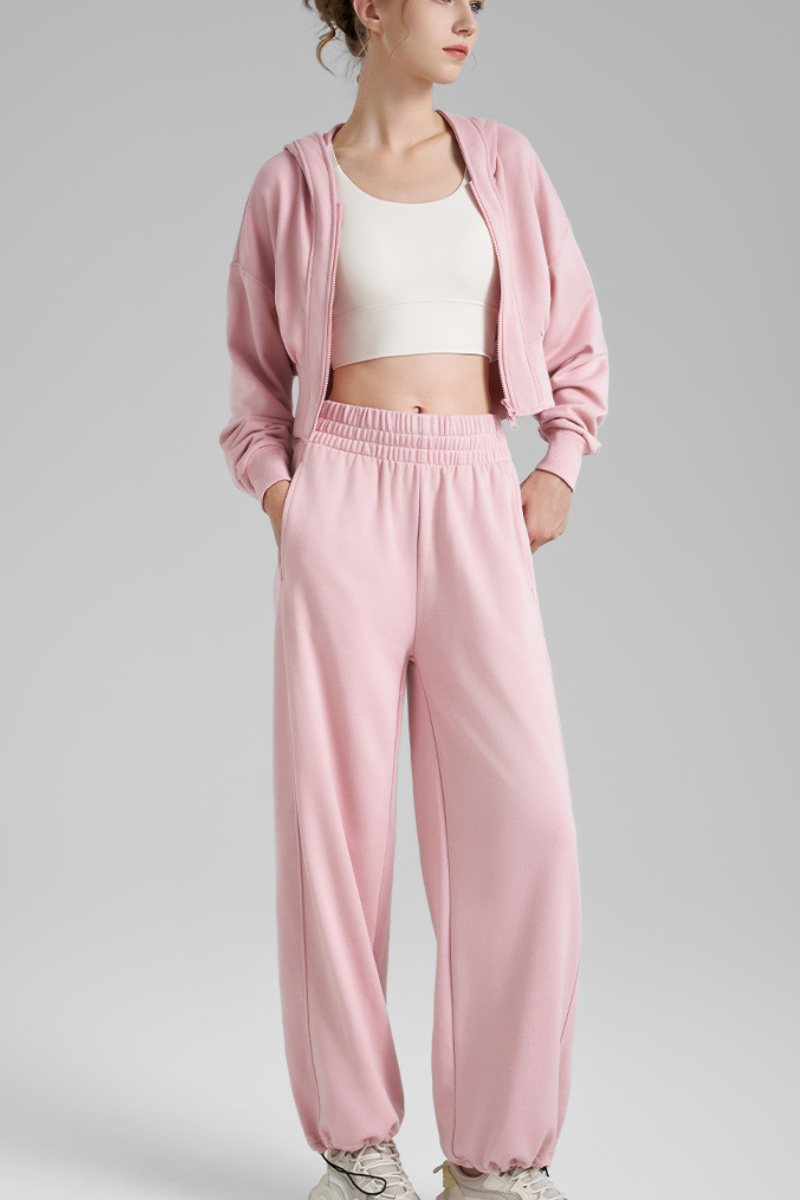 Women's Fall Set:Cropped Jacket and Drawstring Hem Pants