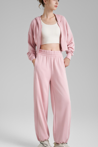 Women's Fall Set:Cropped Jacket and Drawstring Hem Pants