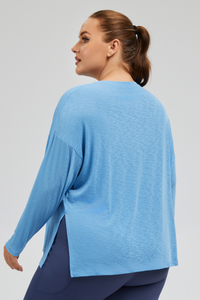 Plus Size Women's Loose Slit Semi-Sheer Long Sleeves Tee