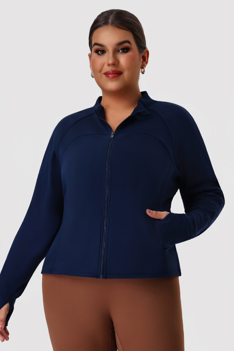 Plus Size Women's Fleece Cropped Fitted Stand Collar Jacket