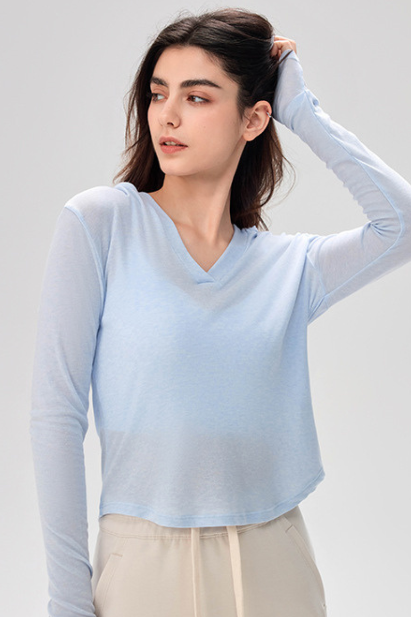 Women's Spring Loose Fit Lightweight V-neck Sheer Hoodie