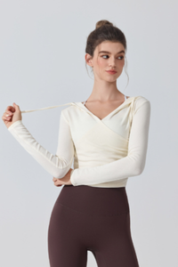 Women's V‑Neck Ruched Cropped Slim Fit Athletic Hoodie