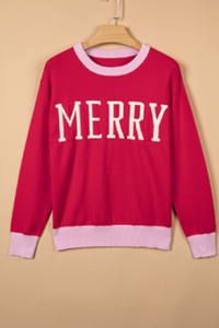 Women's Fall/Winter Christmas Color Block Sweat MERRY Letter