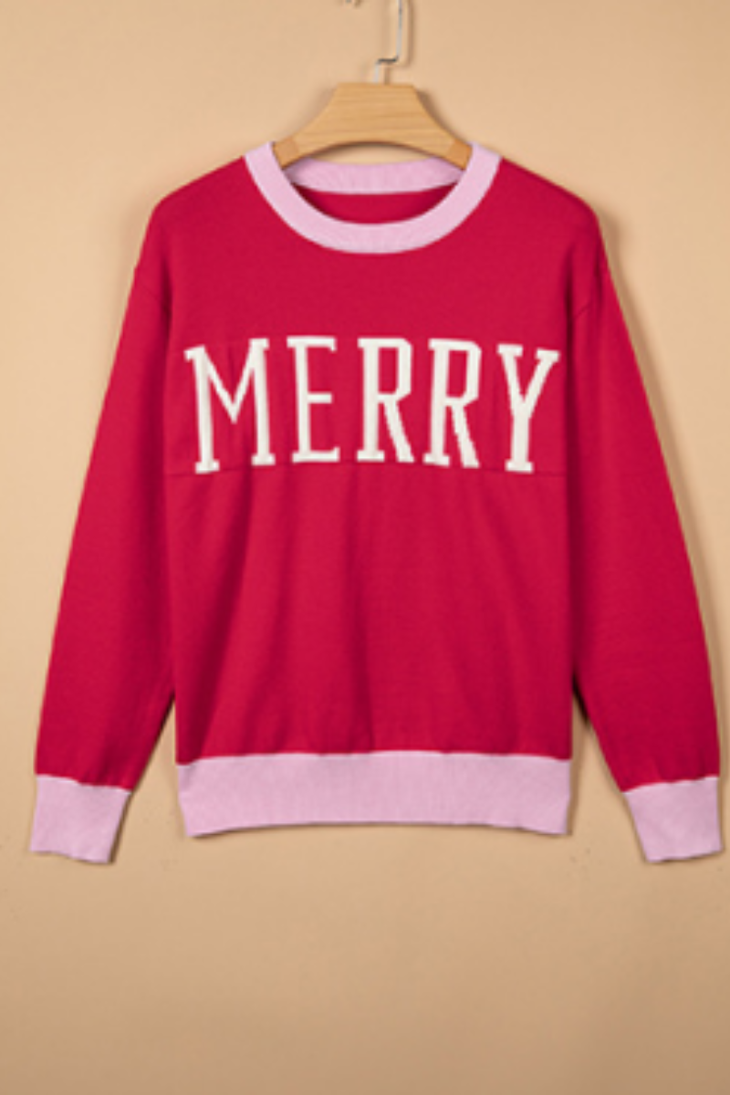 Women's Fall/Winter Christmas Color Block Sweat MERRY Letter