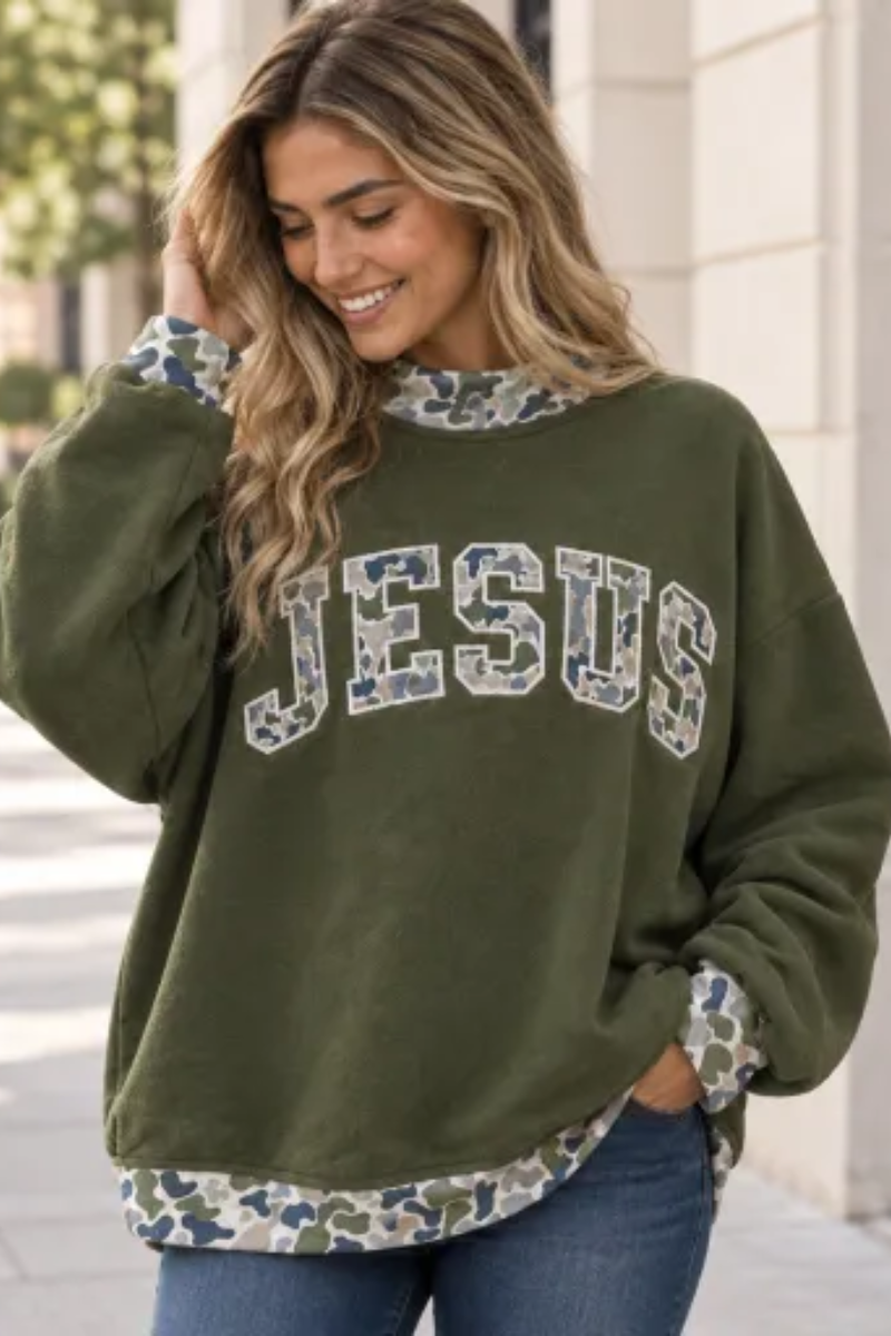 Women’s Fall Oversized Appliqué Western Mock Neck Sweatshirt