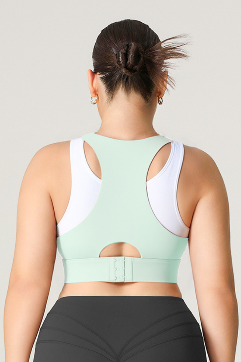 Plus Size Women's Faux Two-Piece Color-Block Sports Bra