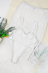 Women's Wide Strap Sheer Lace Cover-up Bikini Set - 3pcs