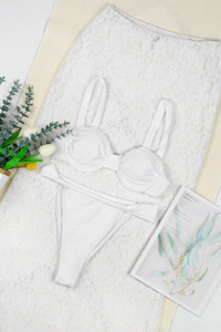 Women's Wide Strap Sheer Lace Cover-up Bikini Set - 3pcs