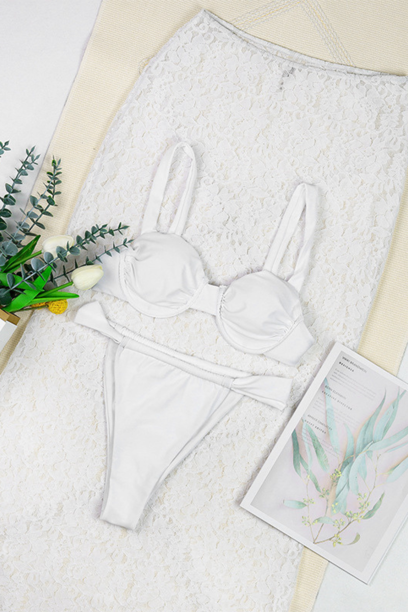 Women's Wide Strap Sheer Lace Cover-up Bikini Set - 3pcs