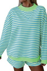 Women's Fall Striped Mockneck Sweatshirt and Shorts Set