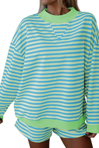 Women's Fall Striped Mockneck Sweatshirt and Shorts Set
