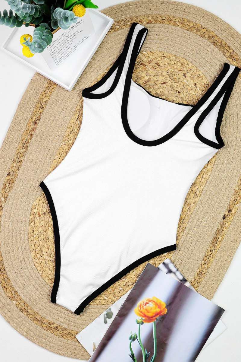 Women's Sexy Contrast Square Neck Slim One Piece - Black